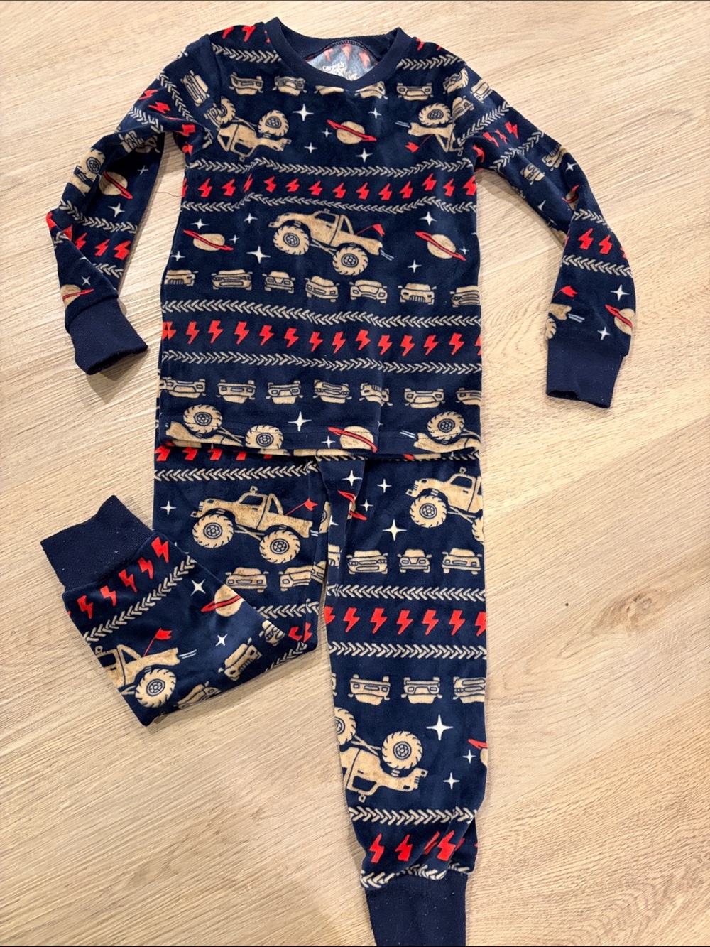 Carter's Navy, Red & Tan Monster Truck Pajama Set